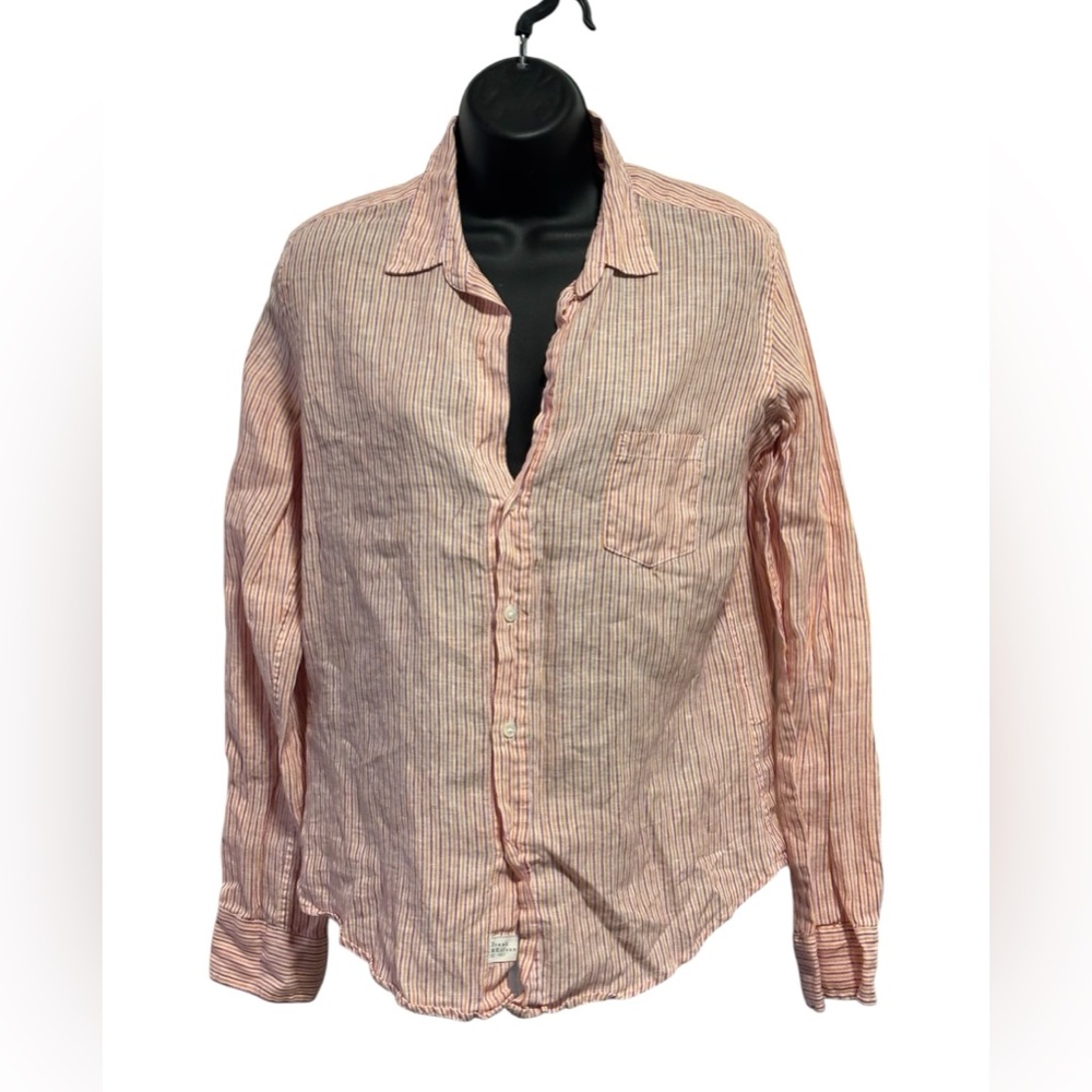 Ladies Frank & Eileen  Lightweight Linen Striped Button-Up Shirt - Pink
